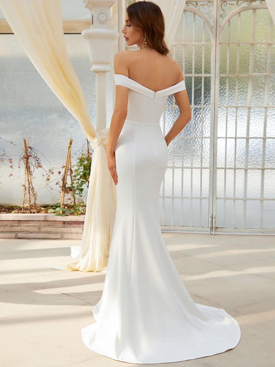 Plain Solid Color Off Shoulder Mermaid Wedding Dress #color_Cream