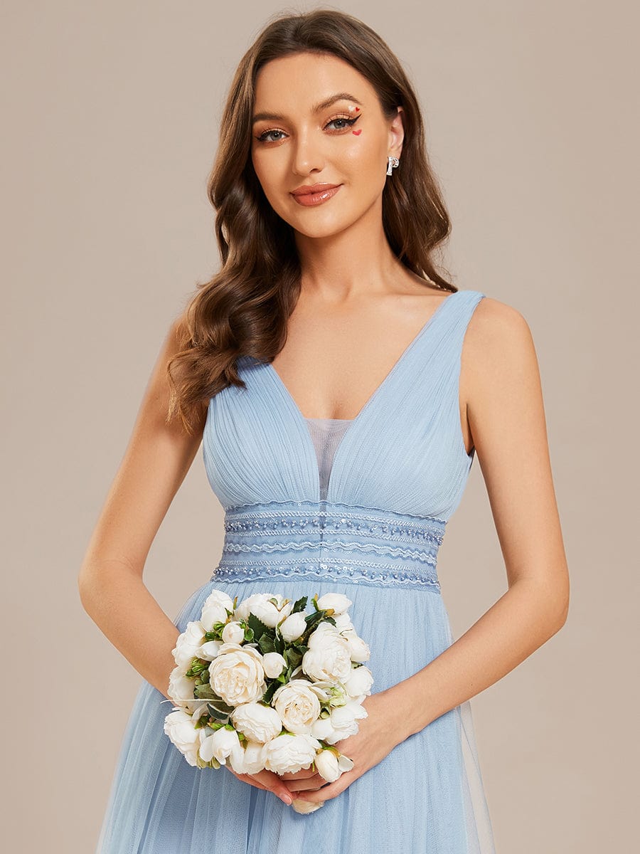 Sleeveless Deep V Low Back Long Wedding Dress #color_Light Blue