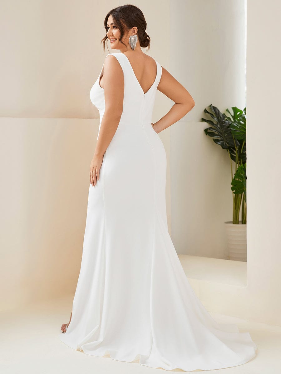 Sleeveless Ruched Sweetheart Fit and Flare Wedding Dress #color_White