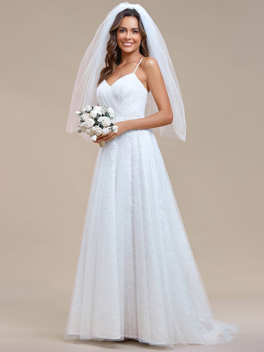 V Neck Sleeveless A-Line Wedding Dress #color_Ivory