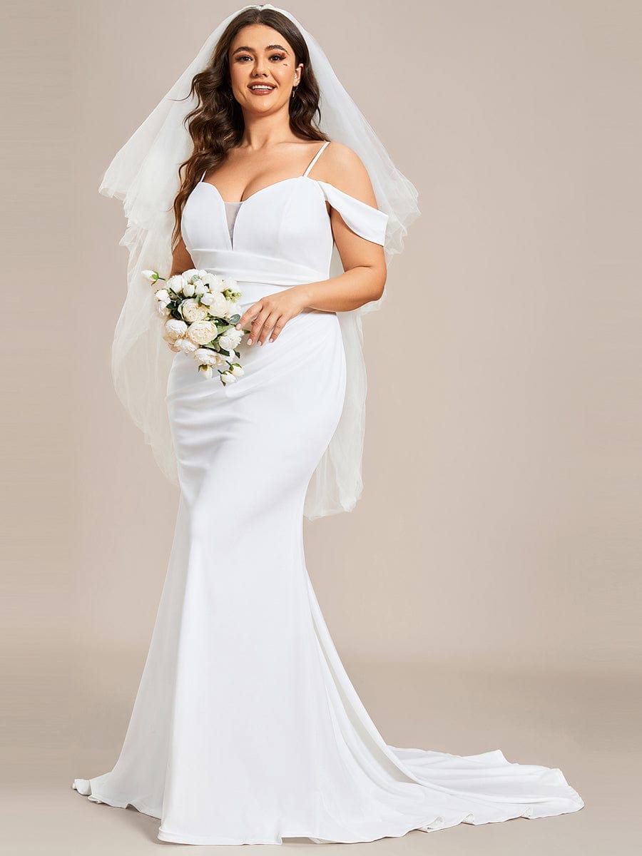 Simple Off Shoulder Wedding Dress with Strap Fish Tail Hemline #color_White