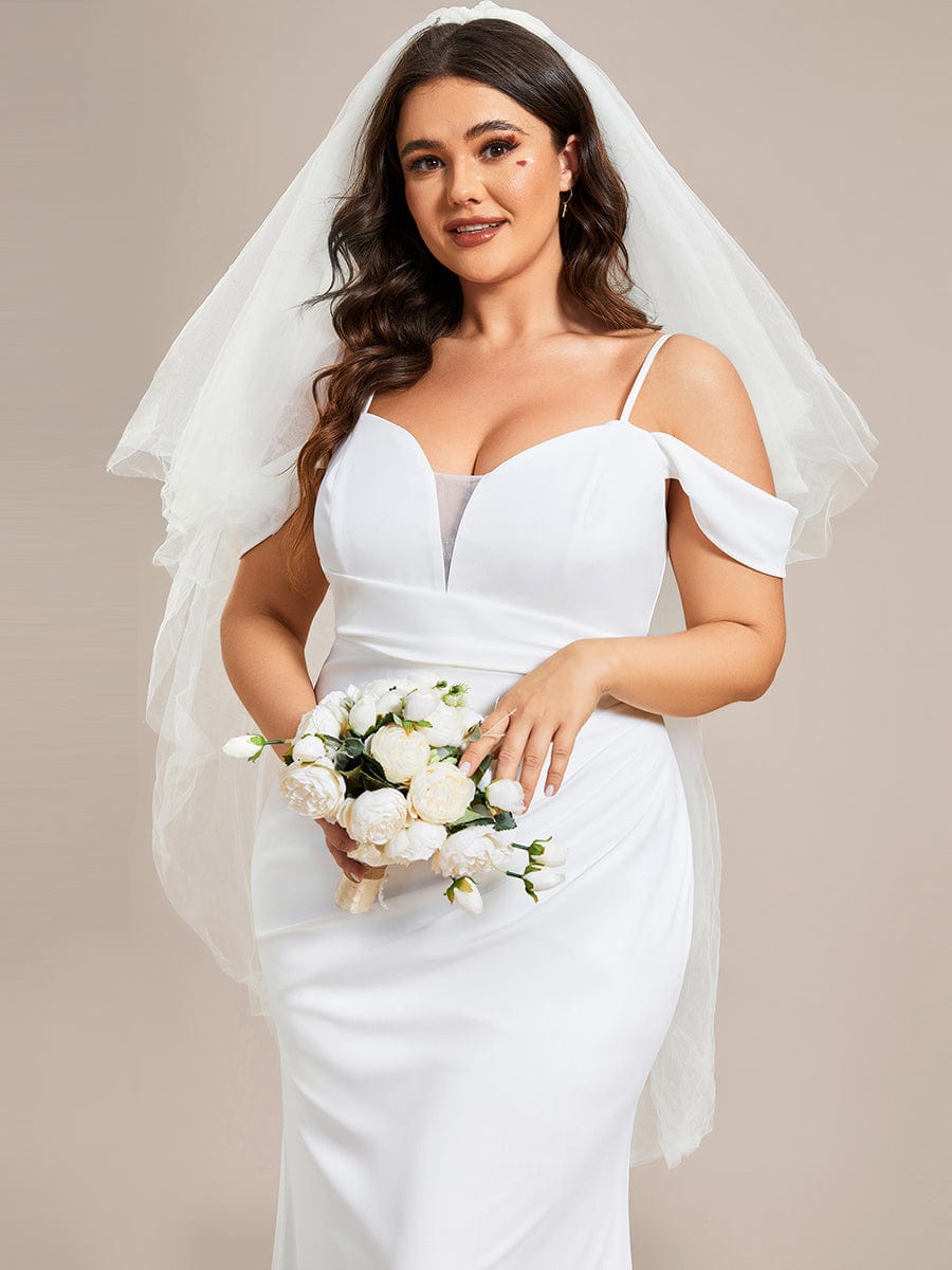 Simple Off Shoulder Wedding Dress with Strap Fish Tail Hemline #color_White