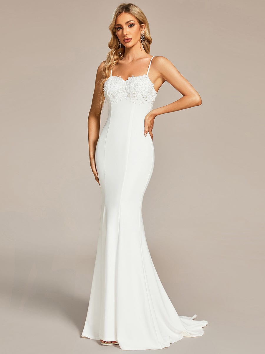 Elegant Lace Applique Mermaid Wedding Dress with Spaghetti Straps #color_White