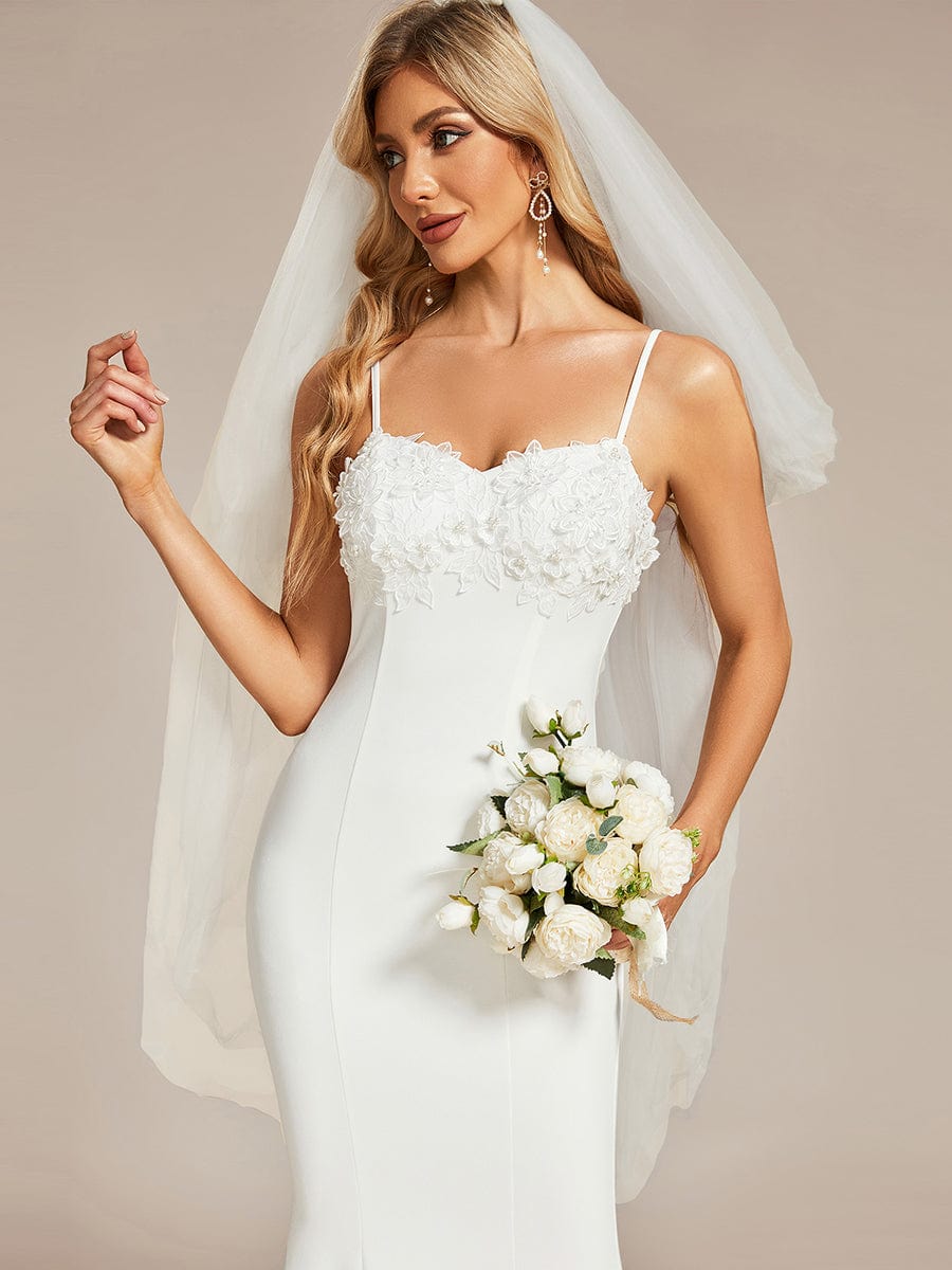 Elegant Lace Applique Mermaid Wedding Dress with Spaghetti Straps #color_White