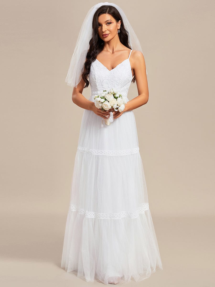 Bohemian Lace A-Line Wedding Dress with Spaghetti Straps #color_White