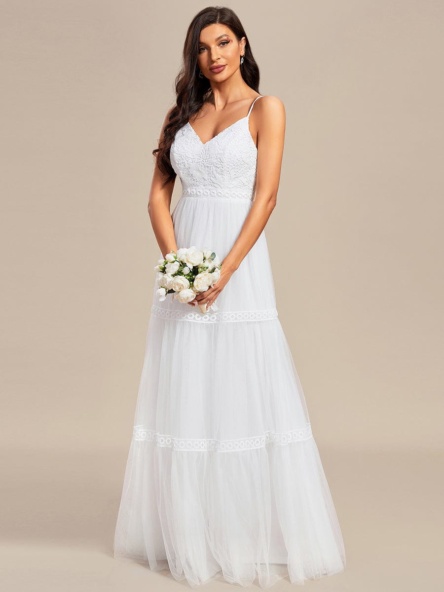 Bohemian Lace A-Line Wedding Dress with Spaghetti Straps #color_White