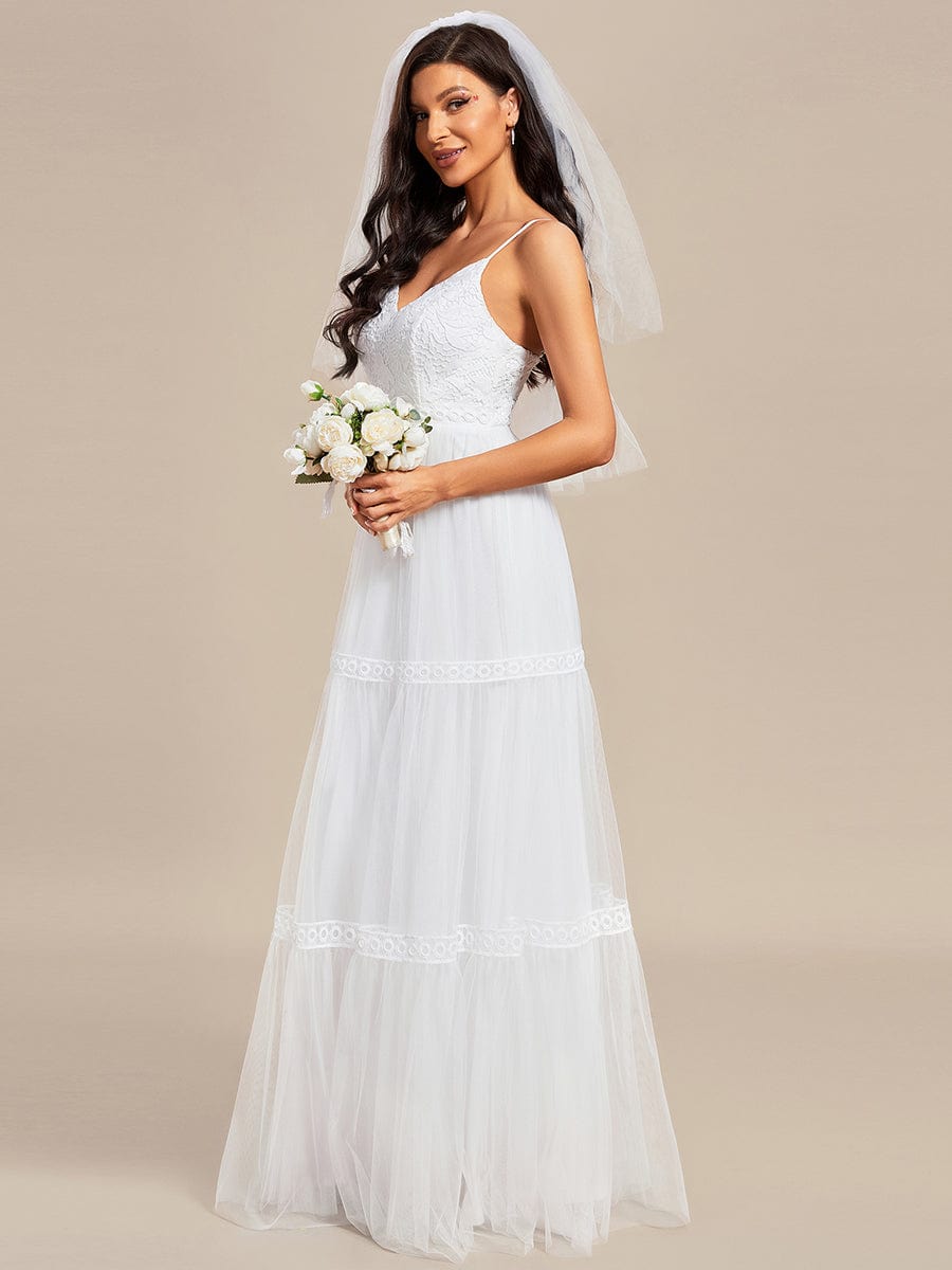 Bohemian Lace A-Line Wedding Dress with Spaghetti Straps #color_White