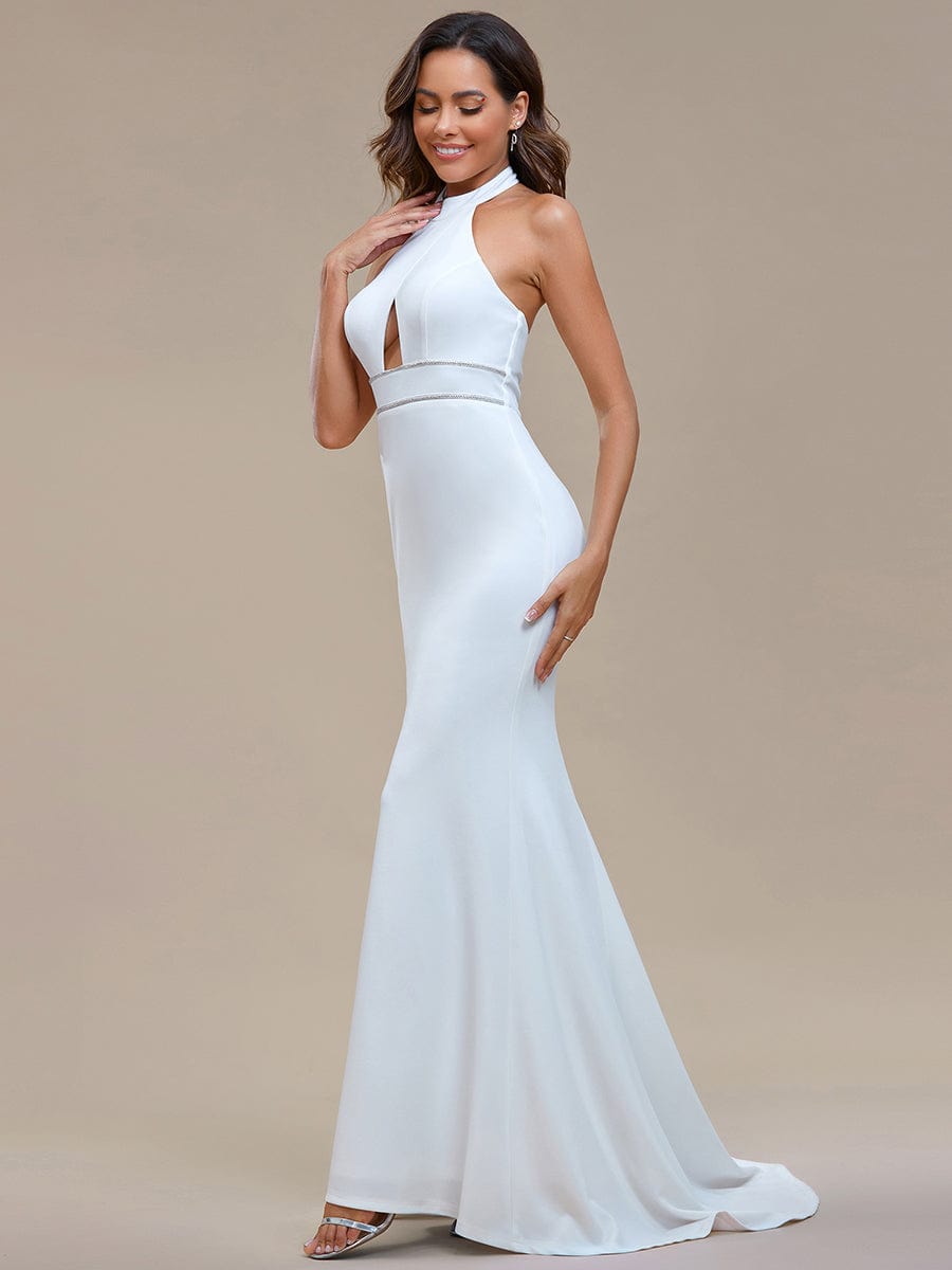 Sleeveless Halter Neck Backless Mermaid Wedding Dress #color_White