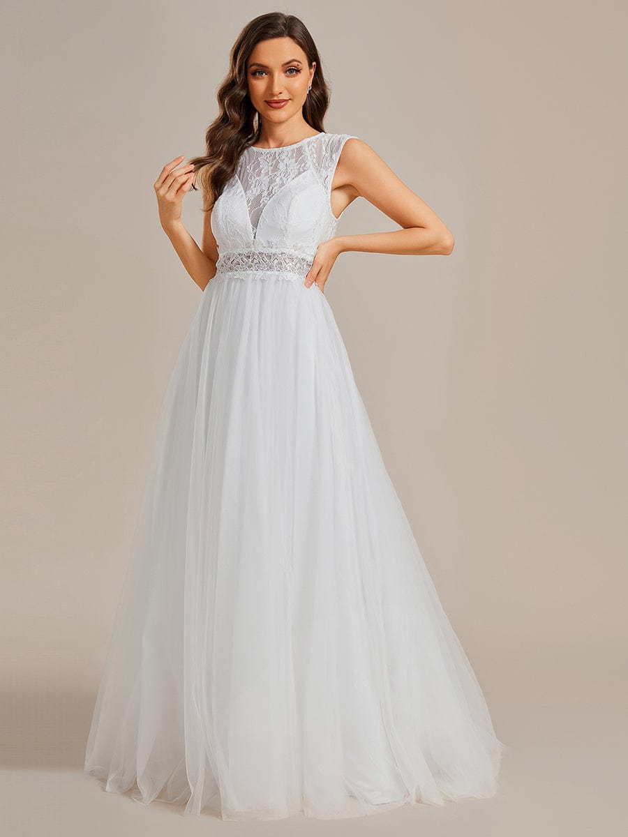 Romantic See-Through Lace Sleeveless A-Line Wedding Dress #color_White