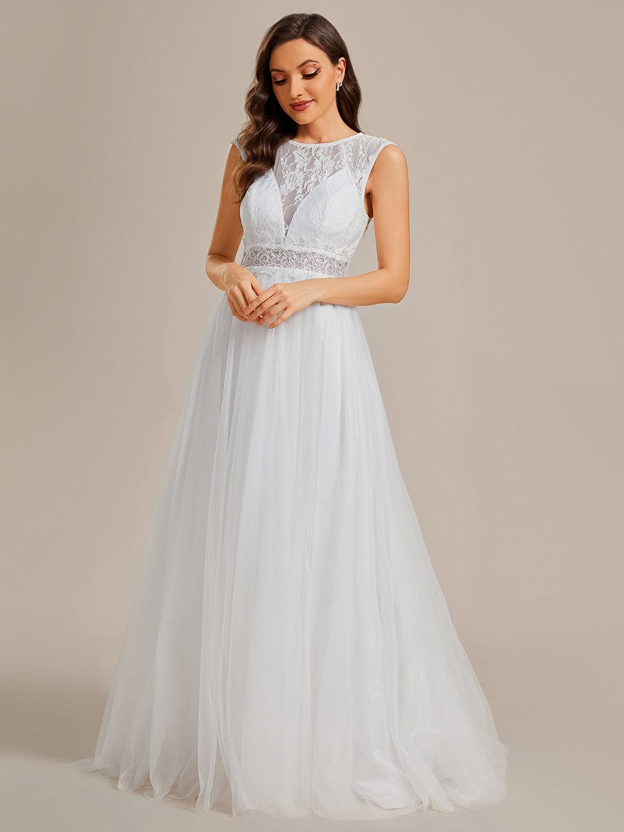 Romantic See-Through Lace Sleeveless A-Line Wedding Dress #color_White