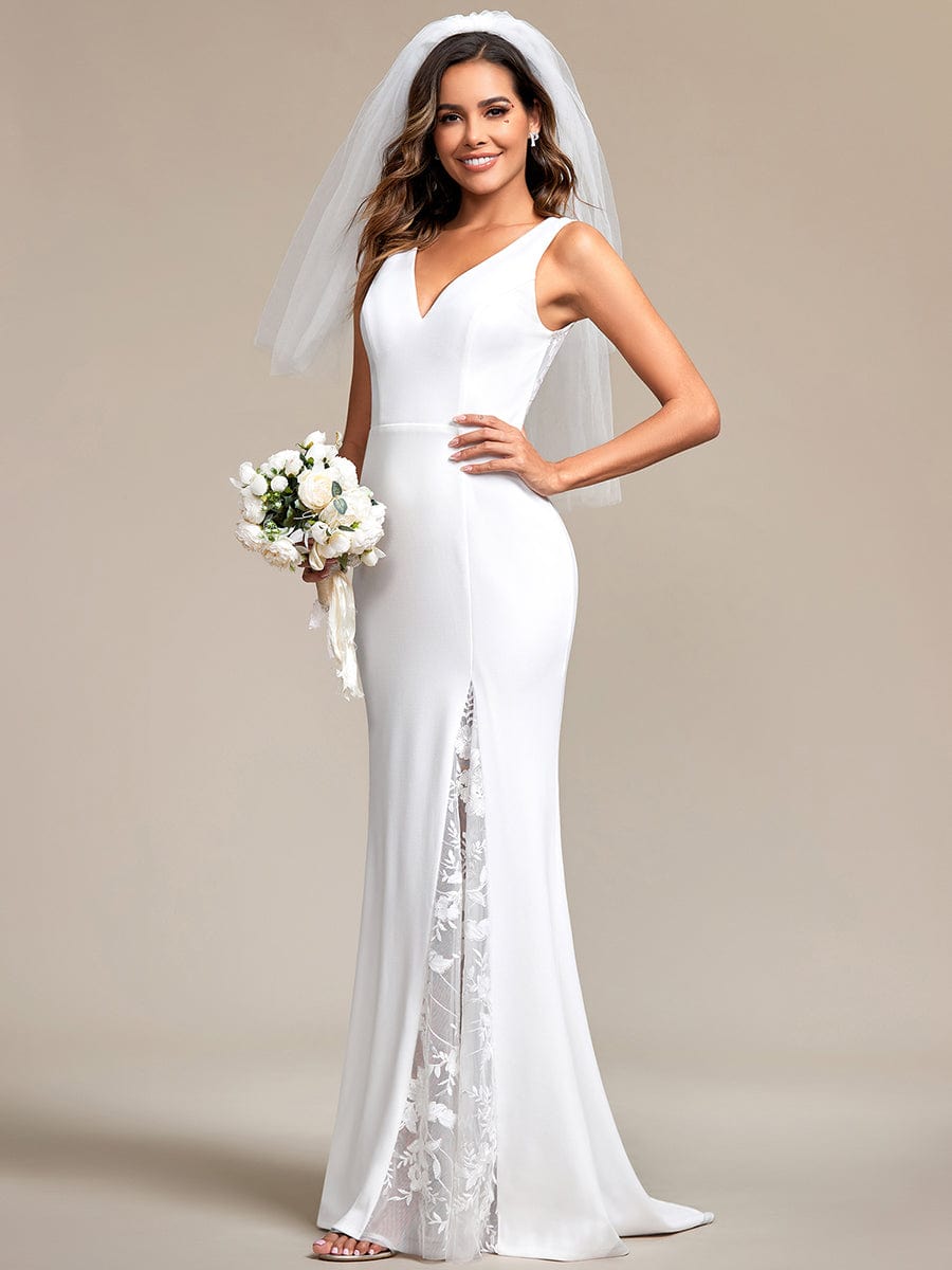 Sleeveless Polyester Mermaid Wedding Dress with Lace Back #color_White