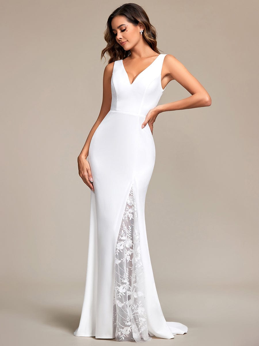 Sleeveless Polyester Mermaid Wedding Dress with Lace Back #color_White