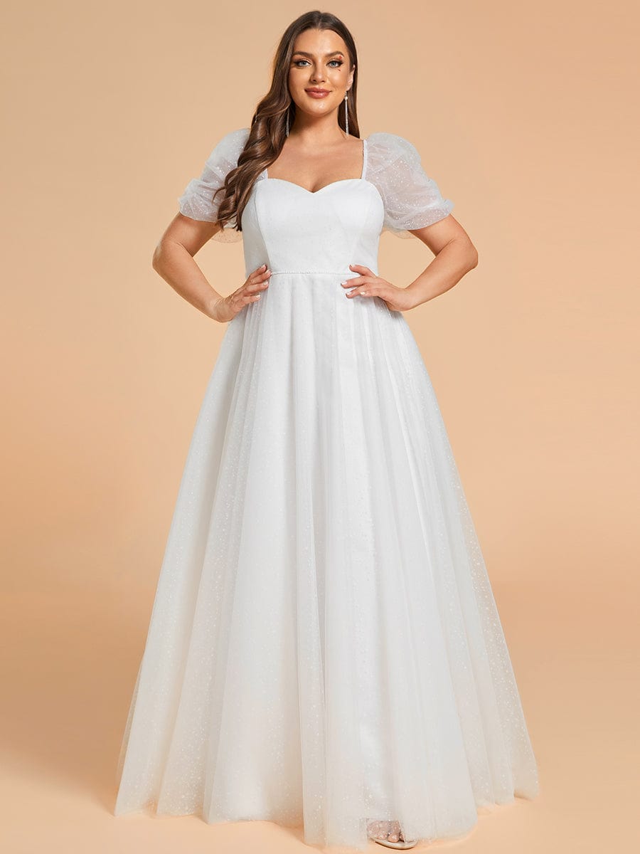 Plus Size Short-Sleeved A-Line Wedding Dress with Sweetheart #color_White