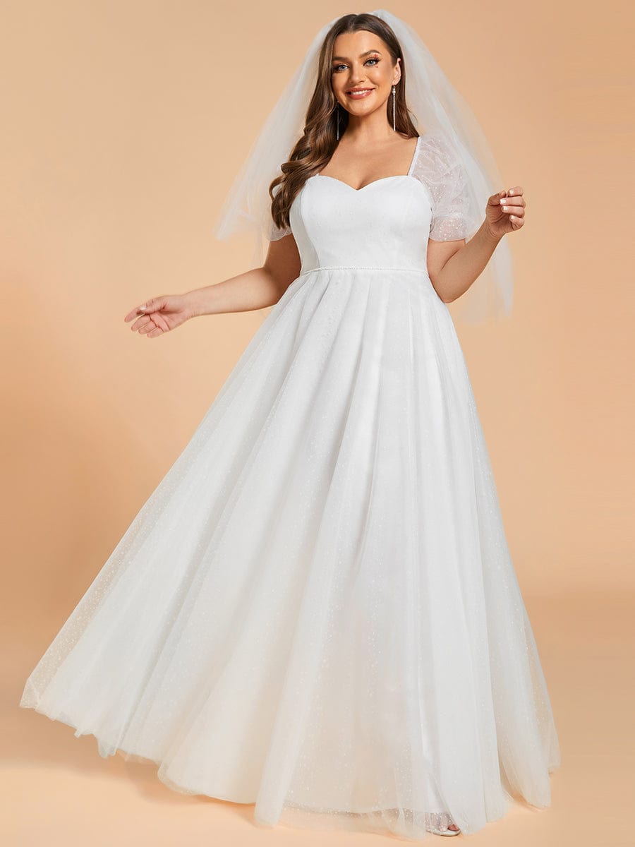 Plus Size Short Sleeved A Line Wedding Dress with Sweetheart