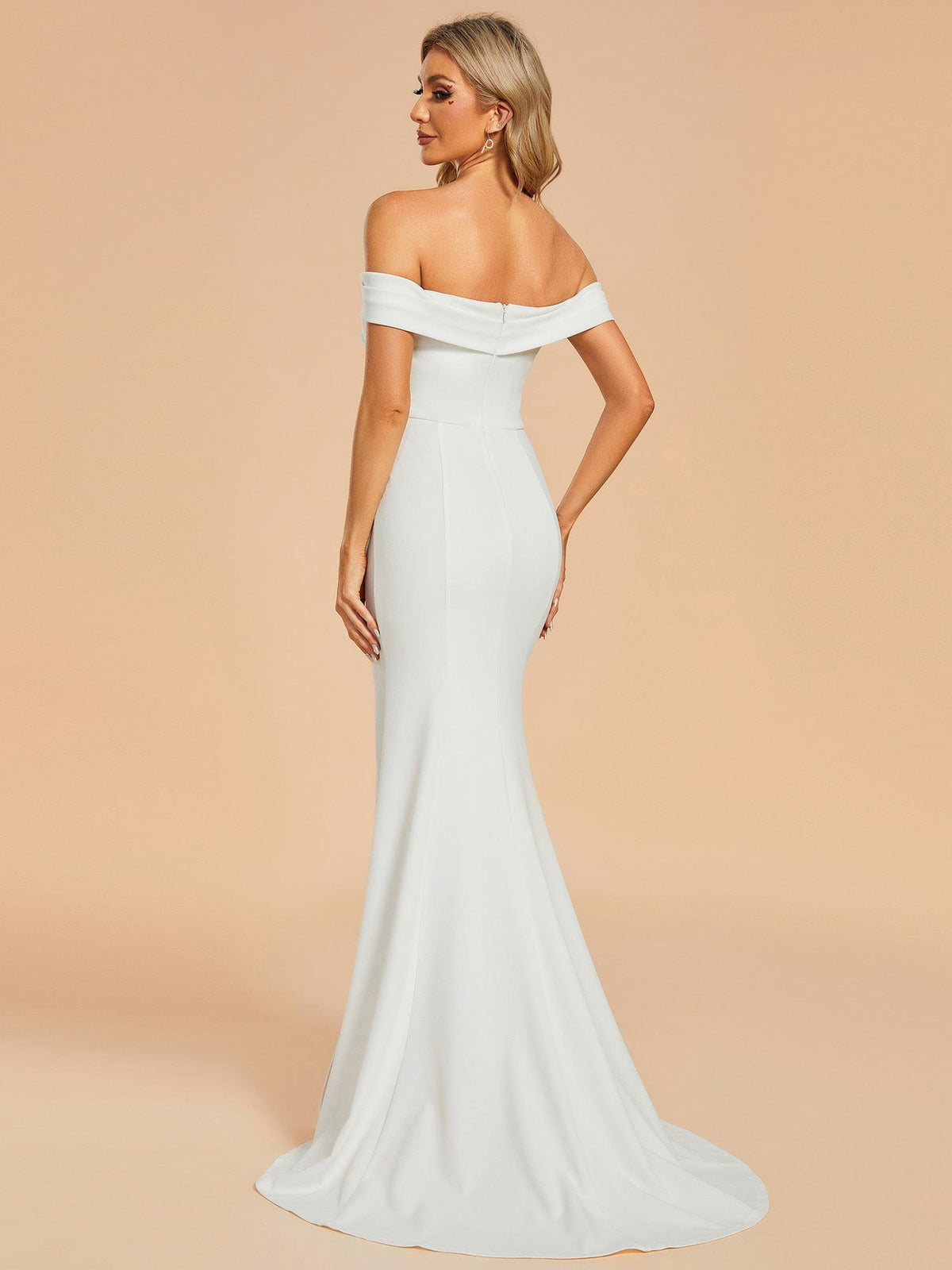 Off Shoulder High Slit Mermaid Wedding Dress With Pleated Detail Ever Pretty Uk 8686