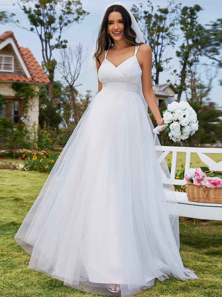 Spaghetti Straps V-Neck A-Line Wedding Dress featuring Bow Detail ...