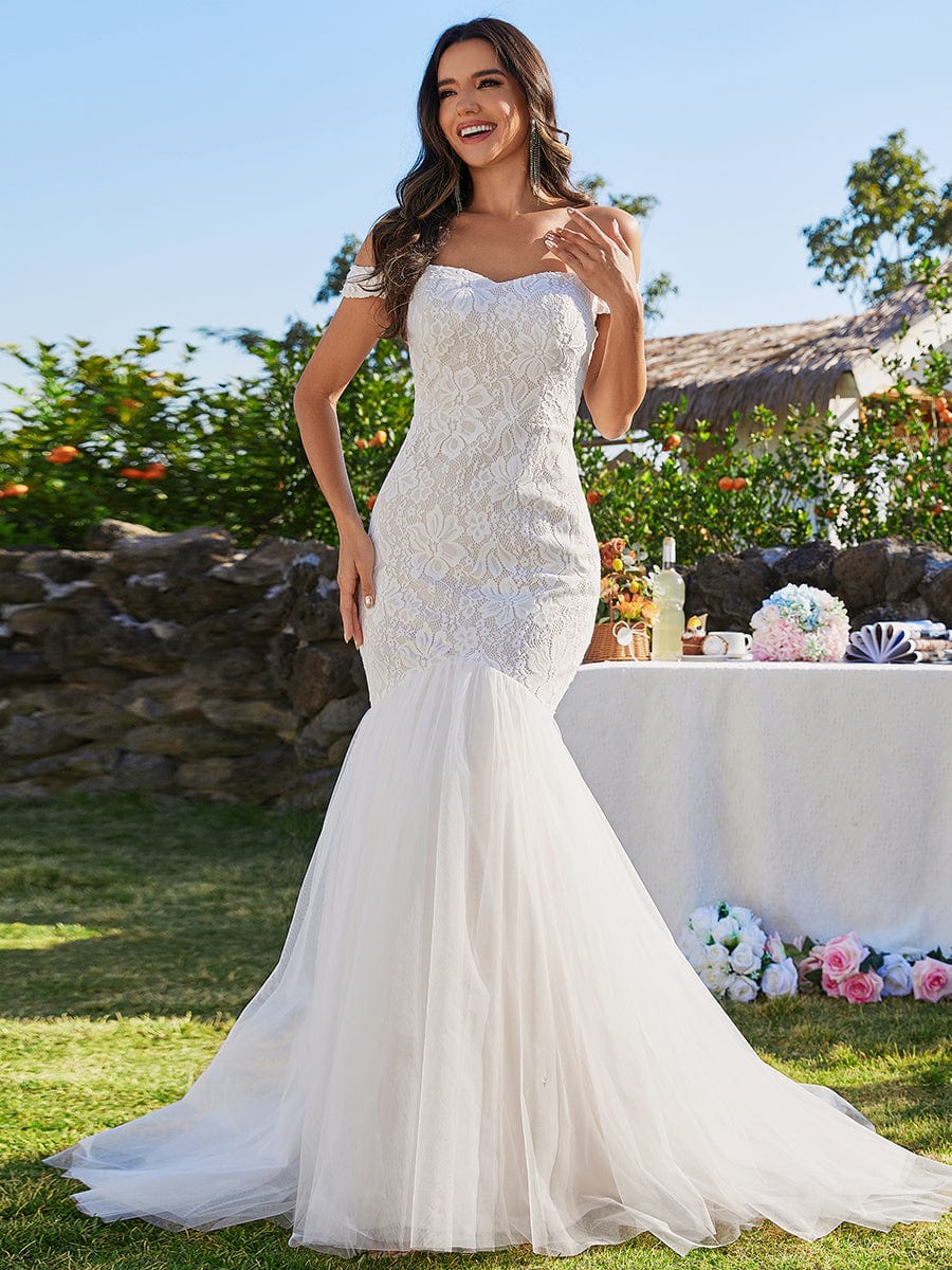 Deep V-neck Long Sleeves White Lace Wedding Dress with Split, White Lace  Long Prom Dress, White Formal Evening Dress