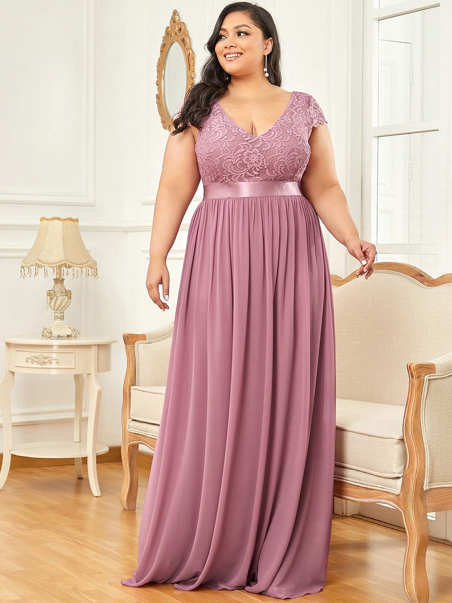 Lace Short Sleeve Maxi Mother of the Bride Dress #color_Purple Orchid