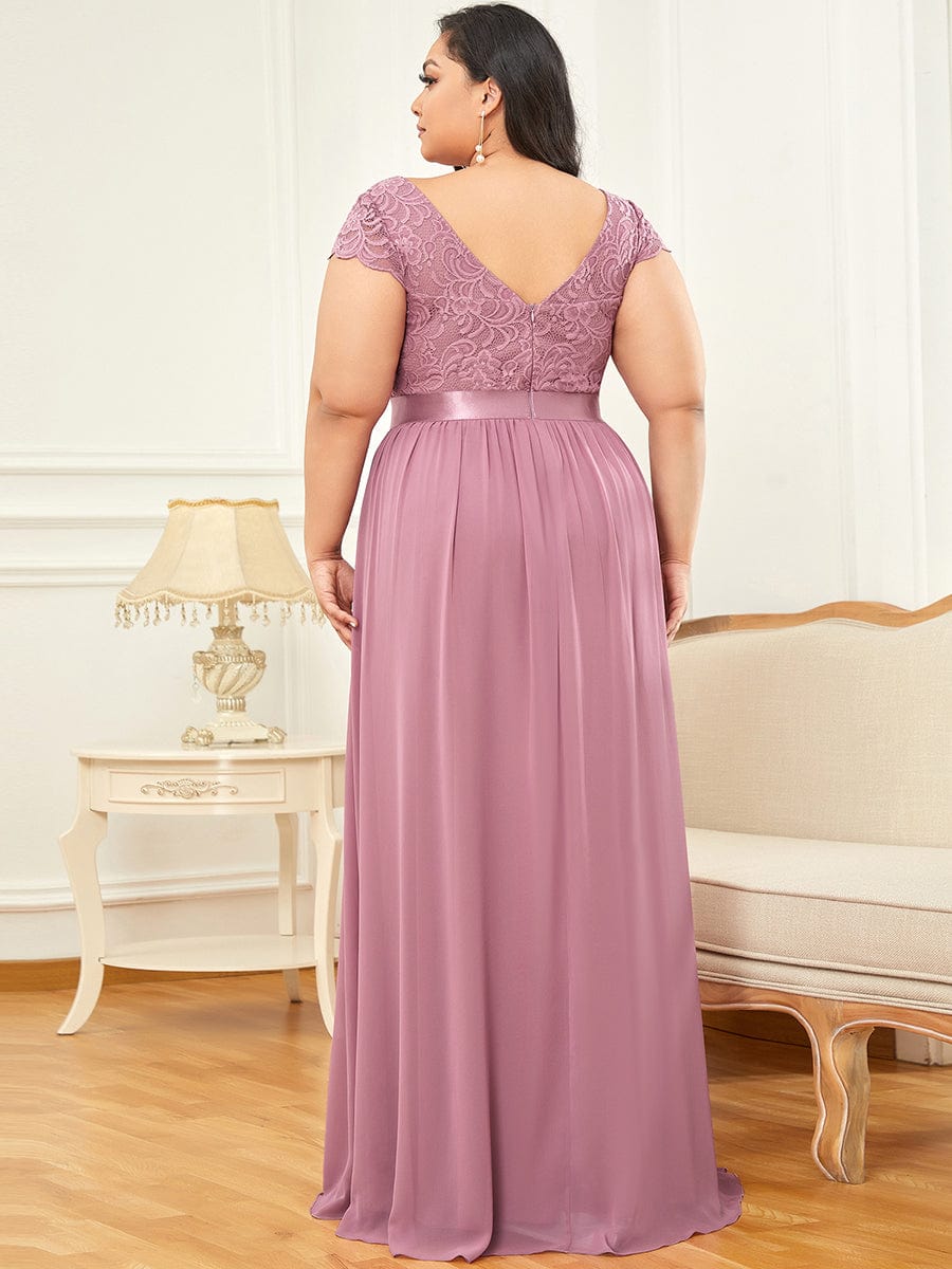 Lace Short Sleeve Maxi Mother of the Bride Dress #color_Purple Orchid