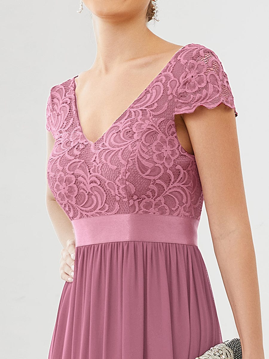 Lace Short Sleeve Maxi Mother of the Bride Dress #color_Purple Orchid