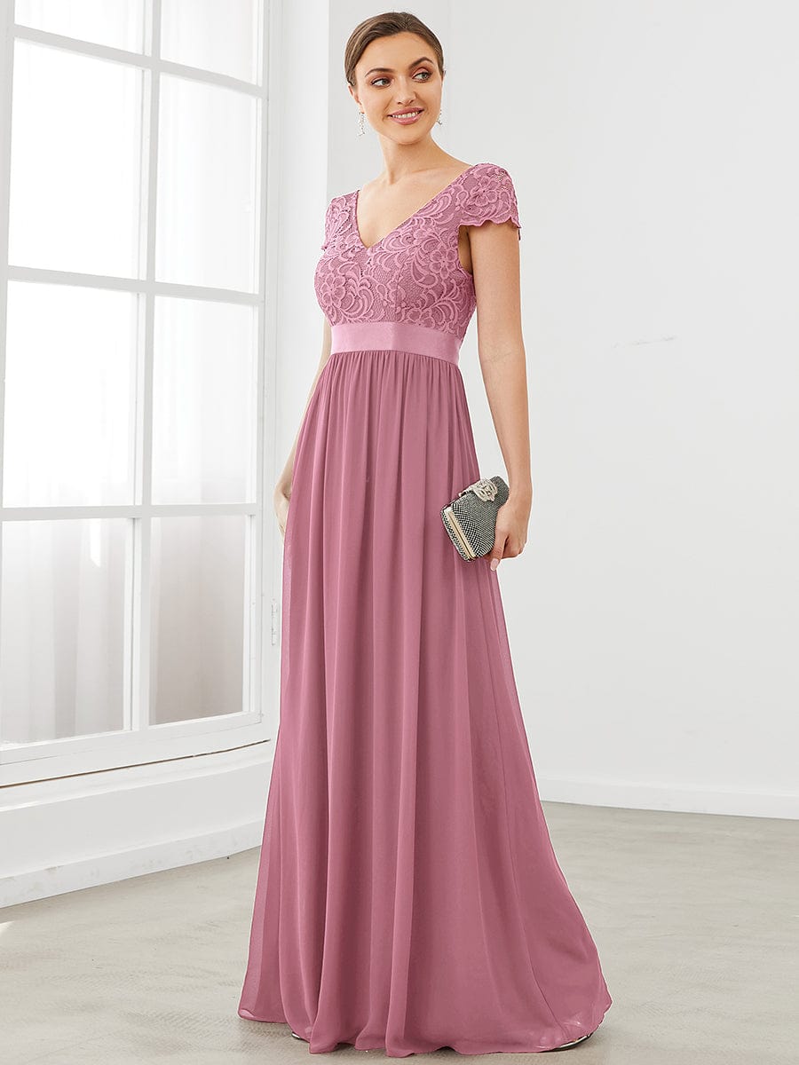 Lace Short Sleeve Maxi Mother of the Bride Dress #color_Purple Orchid