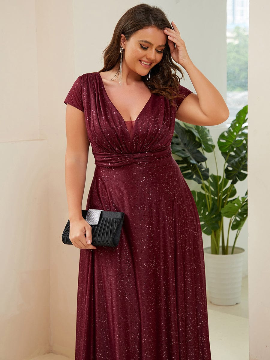 Custom Size Plus Size Cap Sleeve V neck A line Mother of the Bride Dress