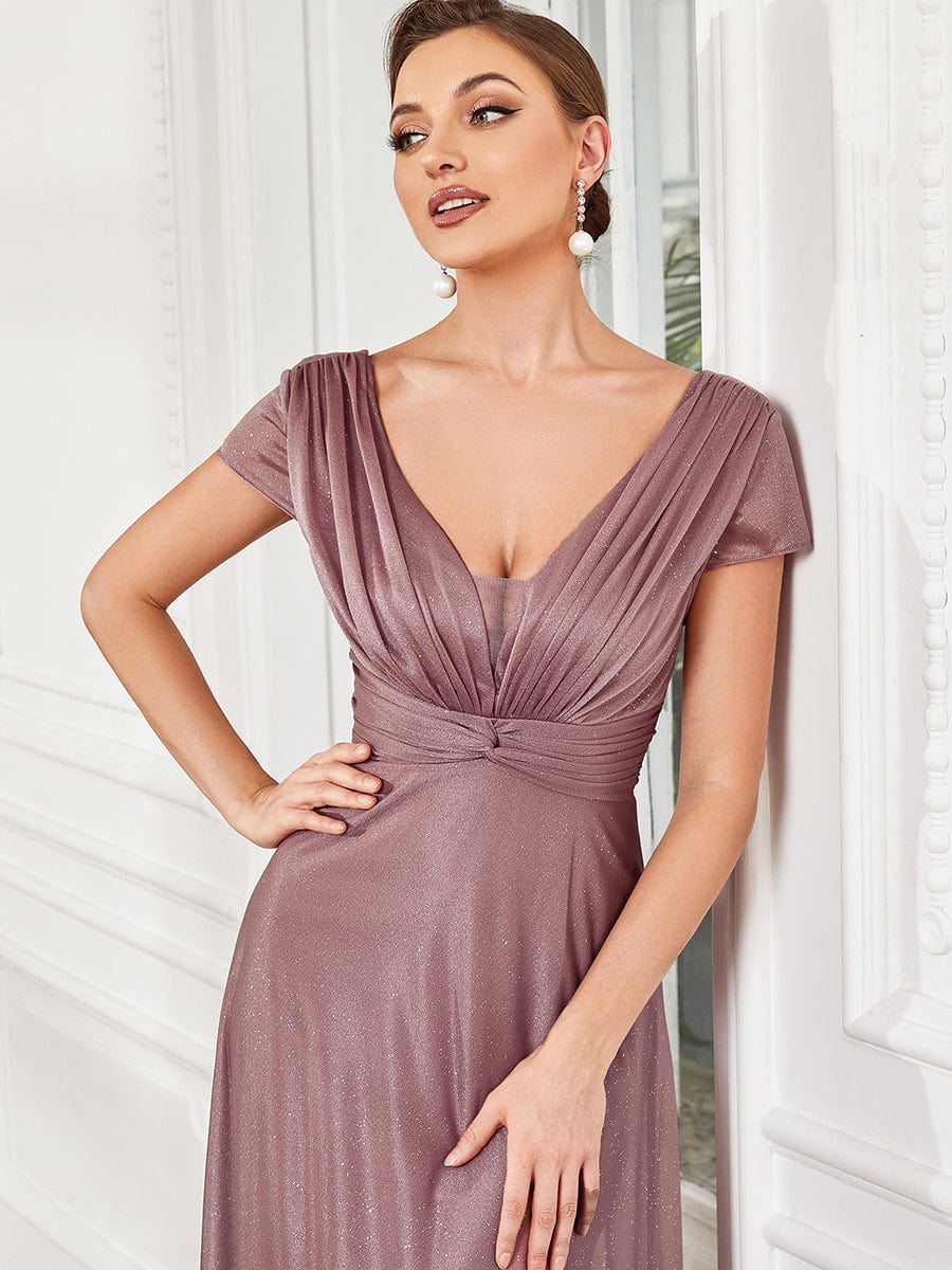 Chiffon Split Sleeve V-Neck Pleated Mother of the Bride Dress