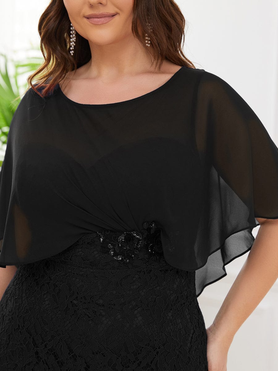 Plus Size Elegant Lace Fitted and Flared Maxi Mother of the Bride Dress #color_Black