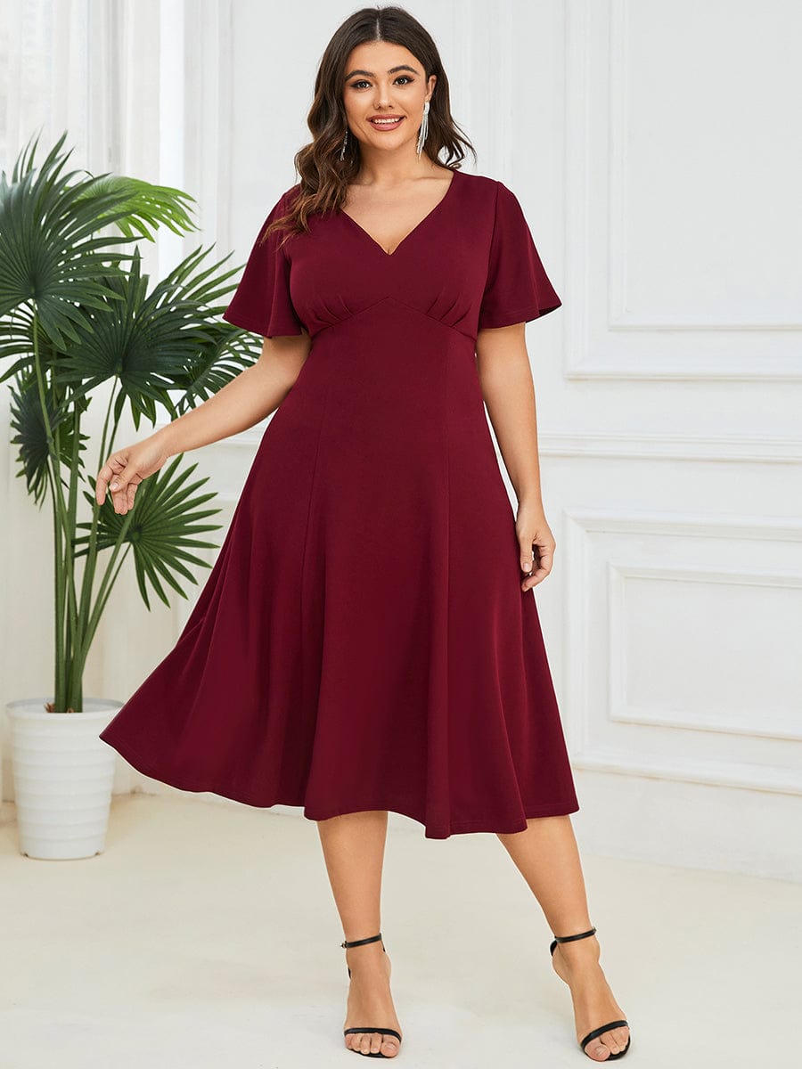 Short Flutter Sleeve V Neck Mother of the Bride Midi Dress Final Sale