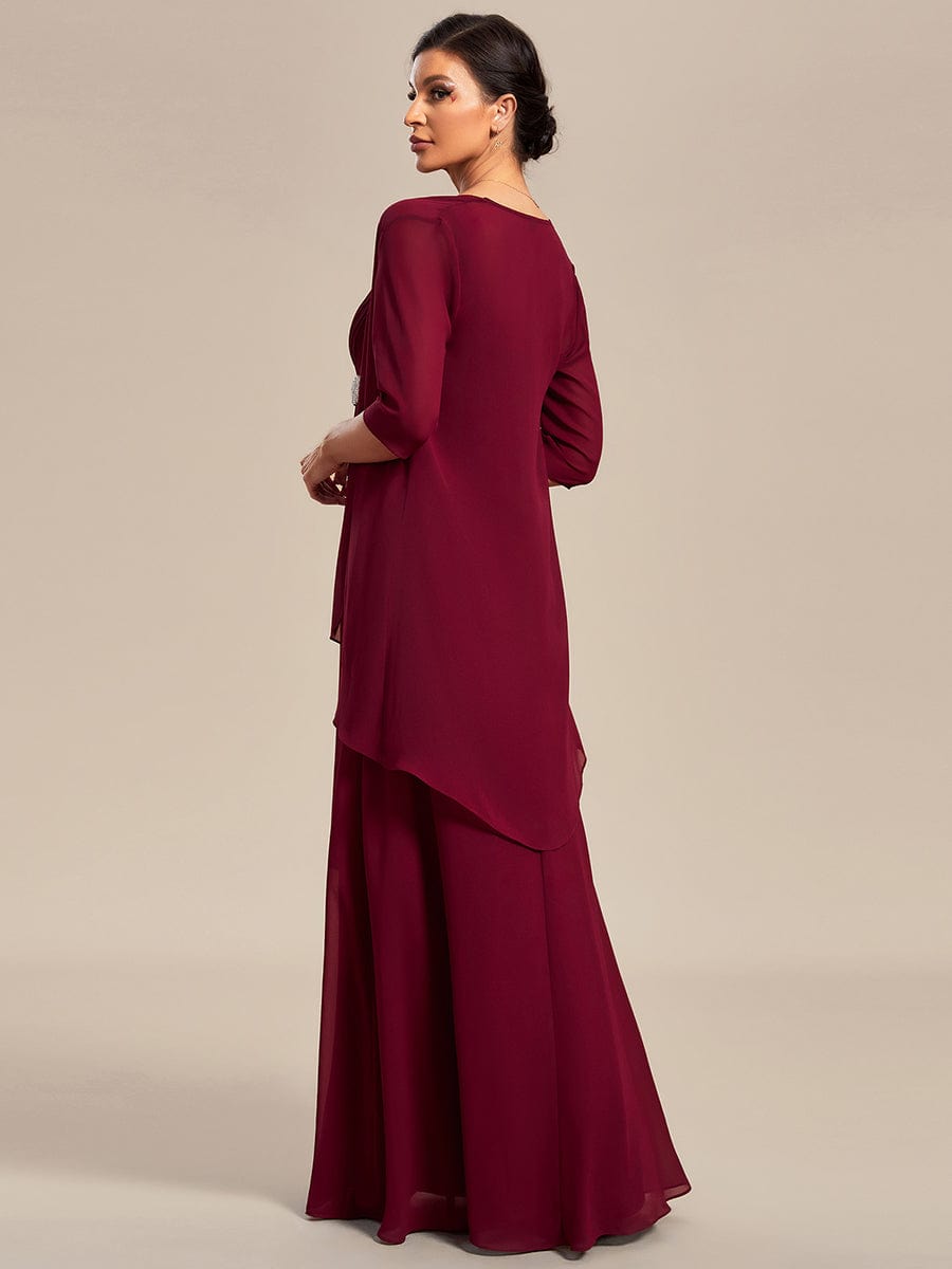 Two-Piece Square Neck Mother of the Bride Dress with Chiffon Top #color_Burgundy