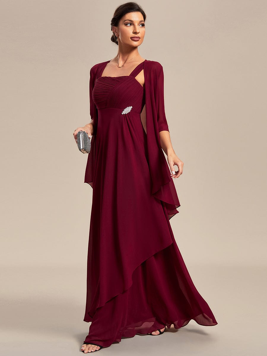 Two-Piece Square Neck Mother of the Bride Dress with Chiffon Top #color_Burgundy