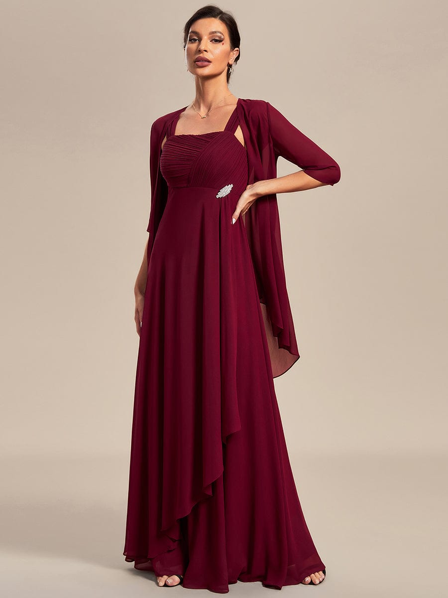 Two-Piece Square Neck Mother of the Bride Dress with Chiffon Top #color_Burgundy