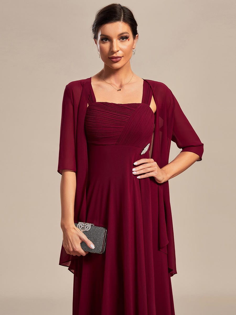 Two-Piece Square Neck Mother of the Bride Dress with Chiffon Top #color_Burgundy