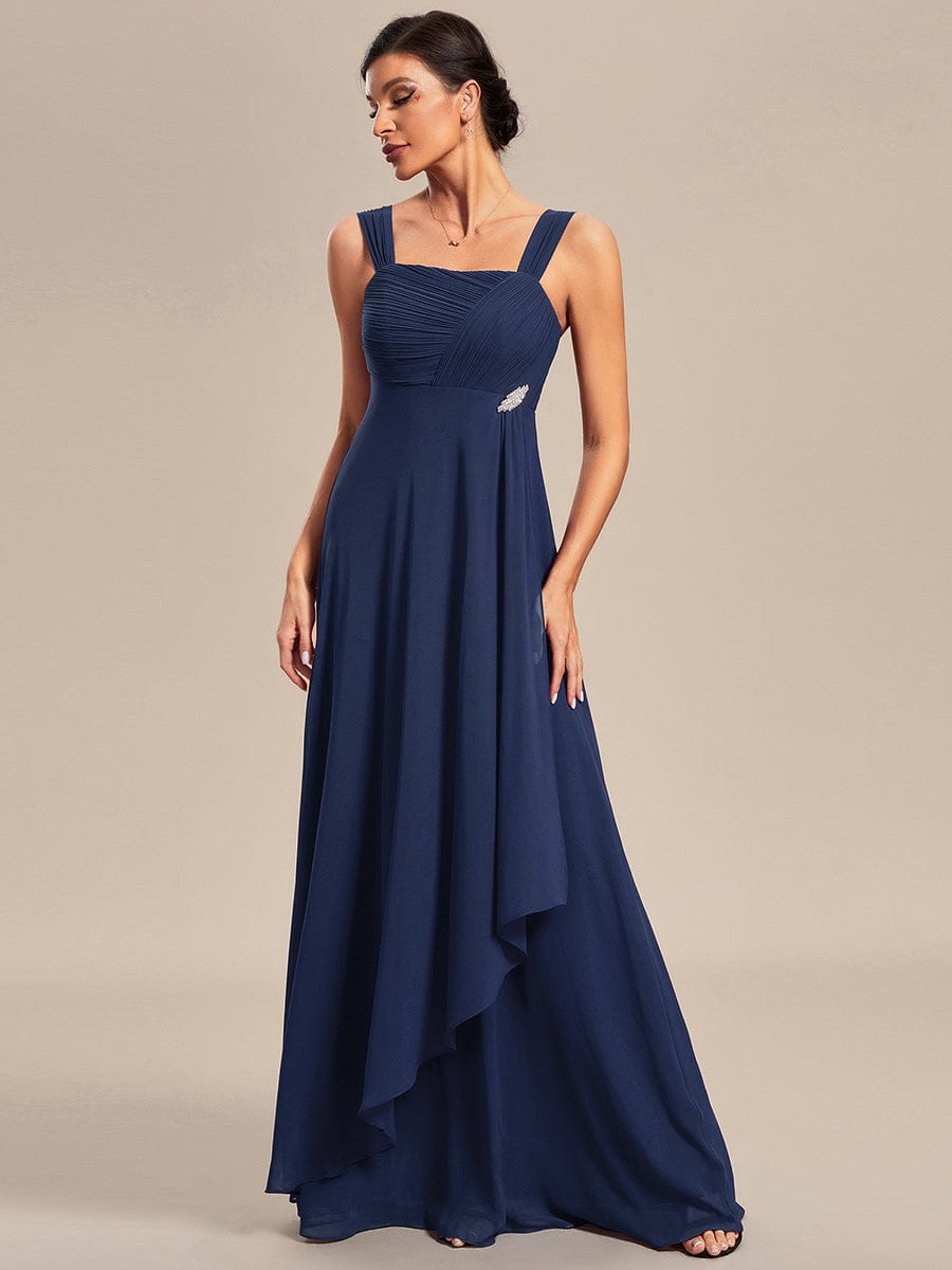 Two-Piece Square Neck Mother of the Bride Dress with Chiffon Top #color_Navy Blue