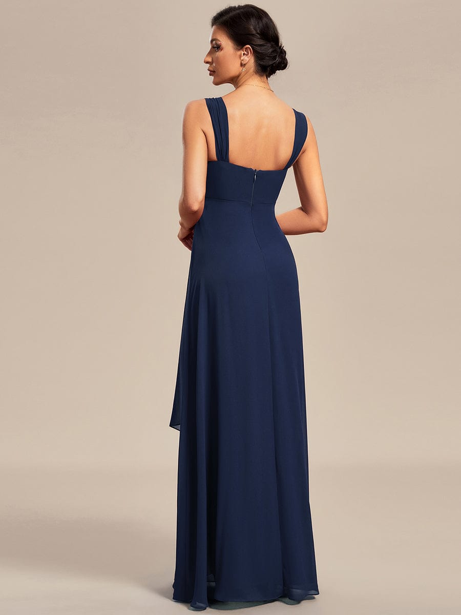 Two-Piece Square Neck Mother of the Bride Dress with Chiffon Top #color_Navy Blue