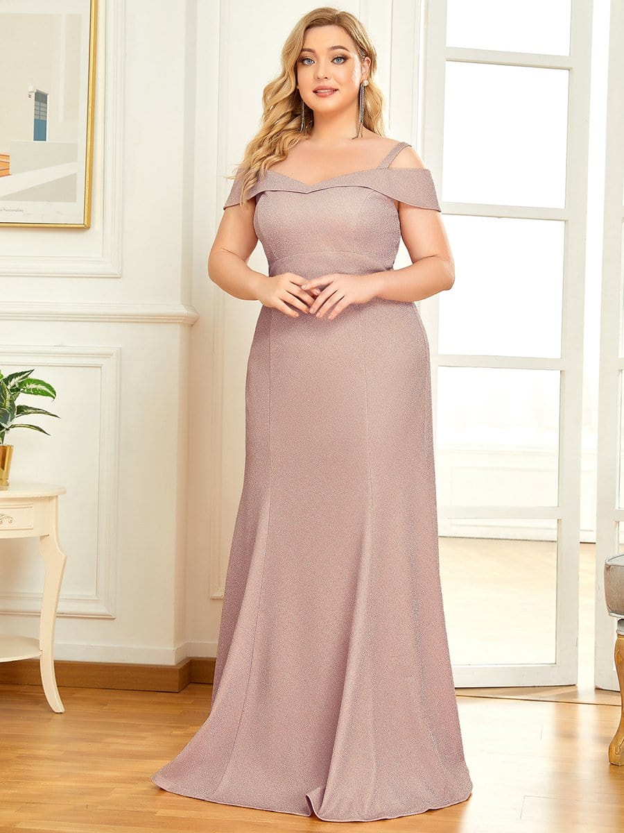 Plus Size Shinning Cold Shoulder Glitter Mother Of The Bride Dress #color_Blush