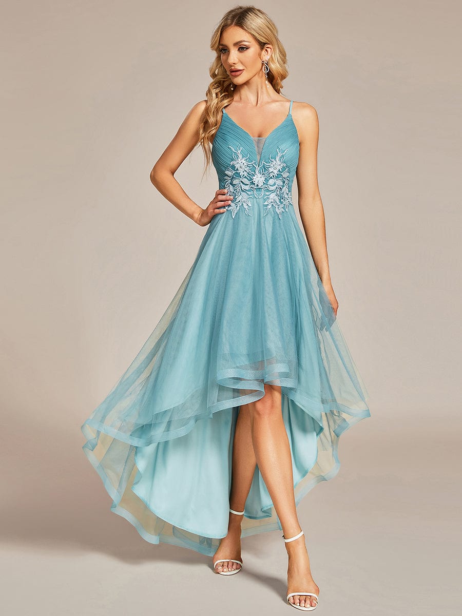 Chic and Stylish Sleeveless Prom Dress with High-Low Hemline #Color_Dusty Blue