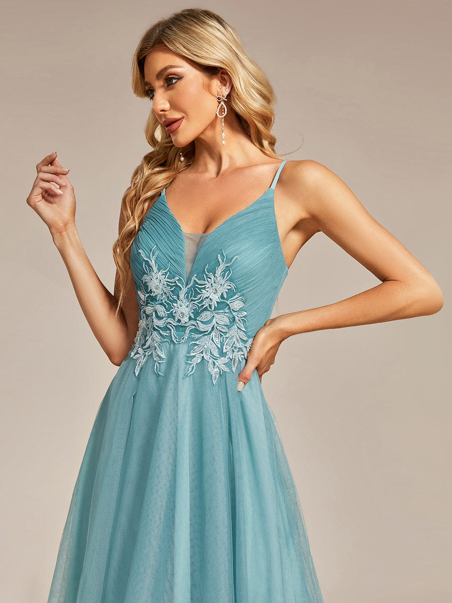 Chic and Stylish Sleeveless Prom Dress with High-Low Hemline #Color_Dusty Blue