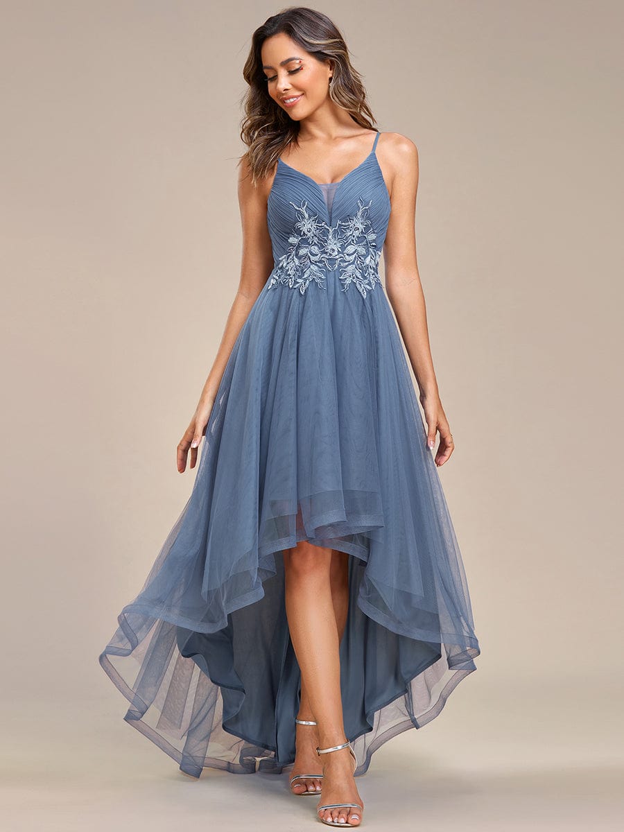 Chic and Stylish Sleeveless Prom Dress with High-Low Hemline #Color_Dusty Navy