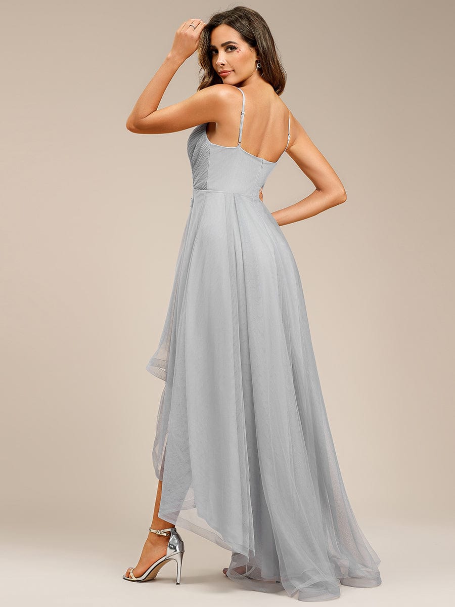 Chic and Stylish Sleeveless Prom Dress with High-Low Hemline #Color_Grey