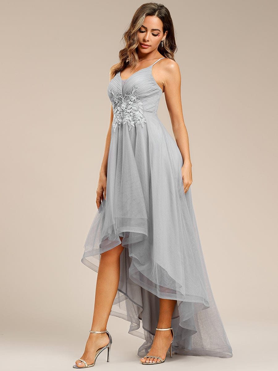 Chic and Stylish Sleeveless Prom Dress with High-Low Hemline #Color_Grey