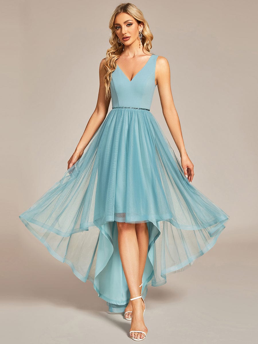 Sleeveless Tulle High Low Prom Dress #color_Dusty Blue
