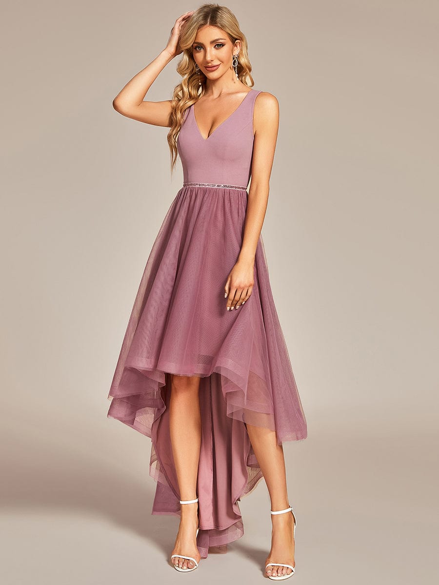 Sleeveless Tulle High Low Prom Dress #color_Purple Orchid