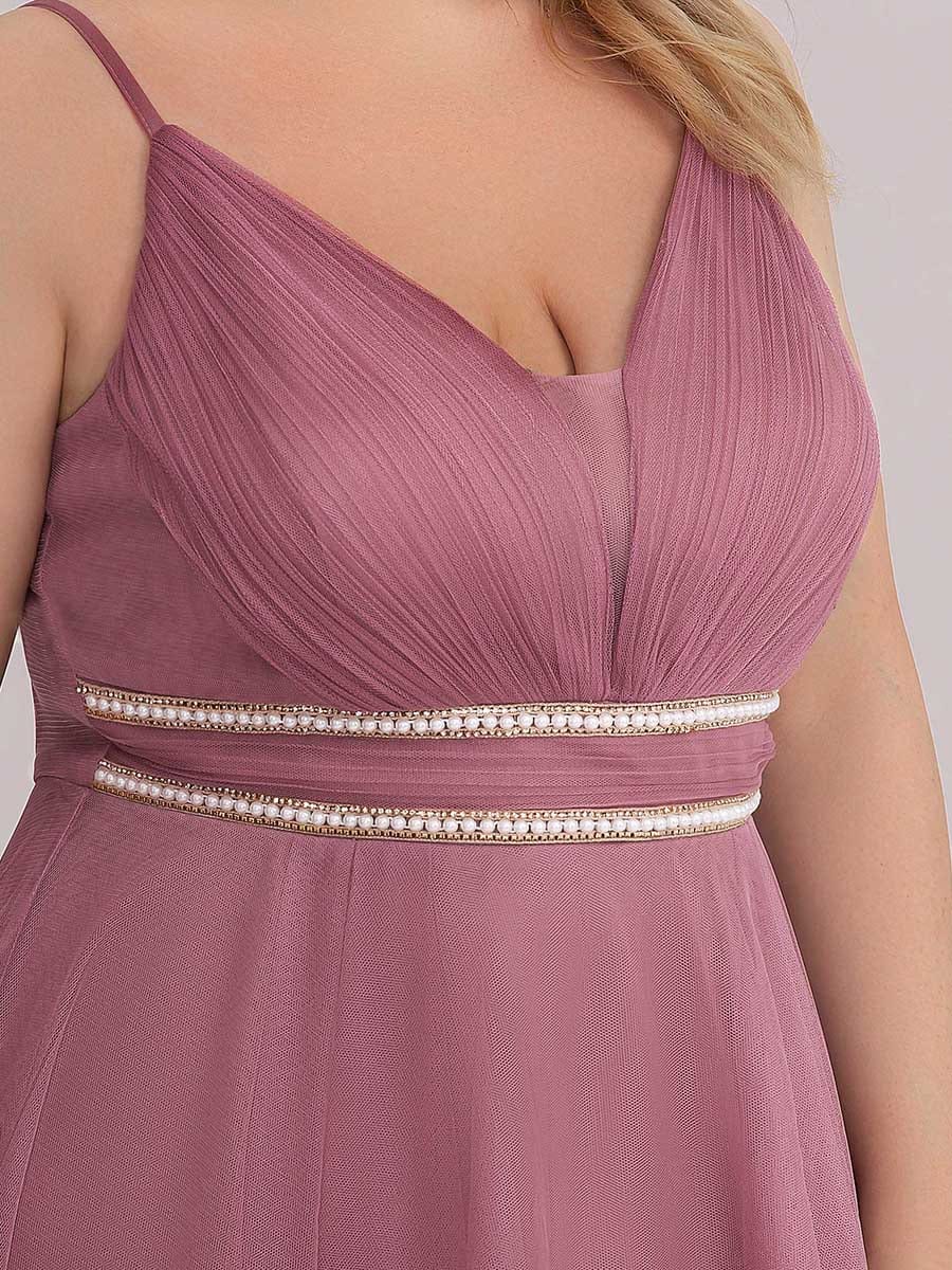 Plus Size Stylish High-Low Tulle Prom Dress with Beaded Belt #color_Purple Orchid