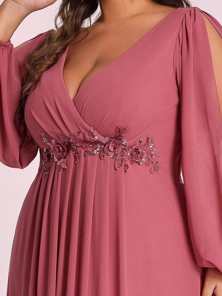 Stylish Chiffon Plus Size Evening Dresses with Long Lantern Sleeves #color_Cameo Brown