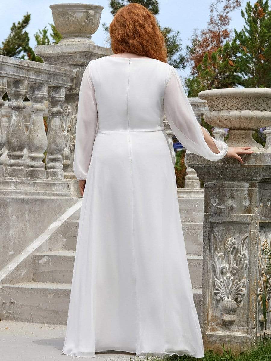 Stylish Chiffon Plus Size Evening Dresses with Long Lantern Sleeves #color_Cream