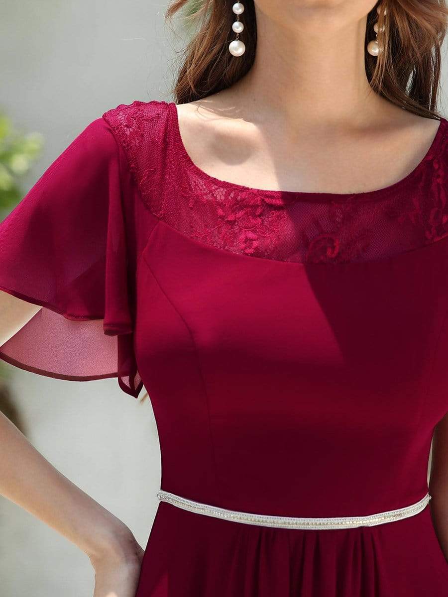 Women's Casual Boat Neck A-Line Midi Dress with Irregular Hem #color_Burgundy