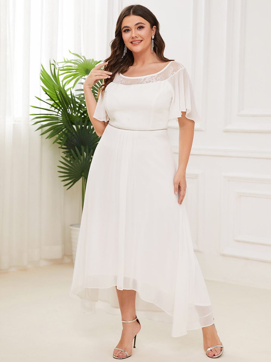 Women's Casual Boat Neck A-Line Midi Dress with Irregular Hem #color_Cream