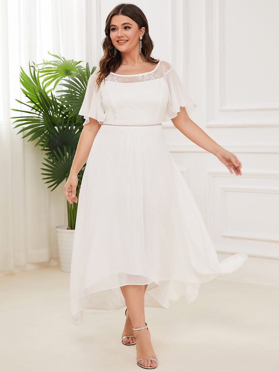 Plus Size A-Line Midi Dress With Asymmetric Hems #color_Cream