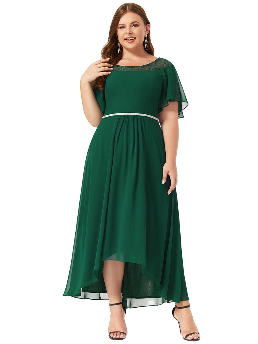 Women's Casual Boat Neck A-Line Midi Dress with Irregular Hem #color_Dark Green